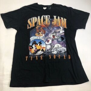 Vintage Y2k Space Jam T-Shirt Men's‎ L Black Crew Neck Looney Tunes Tune Squad